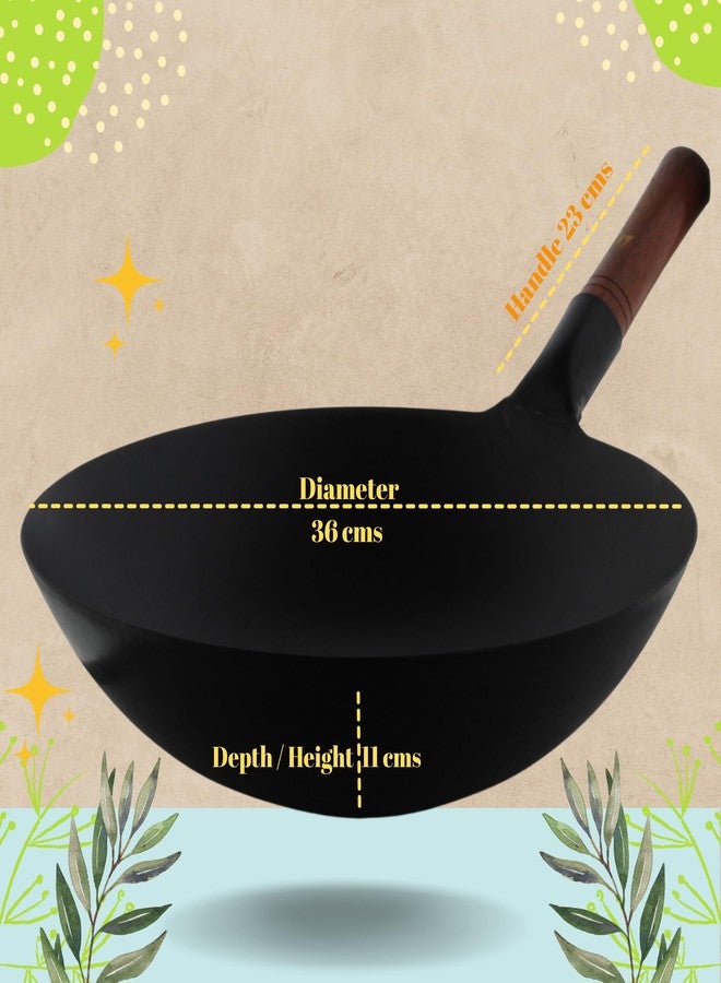 TRILONIUM Pre-Seasoned Carbon Steel Commercial Wok 36 cm, 1.7 kgs - Image 2